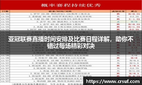 亚冠联赛直播时间安排及比赛日程详解，助你不错过每场精彩对决