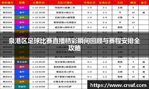 泉港区足球比赛直播精彩瞬间回顾与赛程安排全攻略
