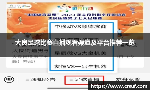 大良足球比赛直播观看渠道及平台推荐一览