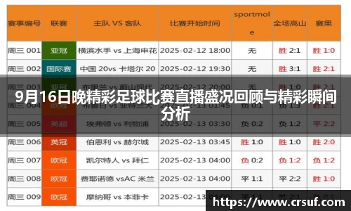 9月16日晚精彩足球比赛直播盛况回顾与精彩瞬间分析