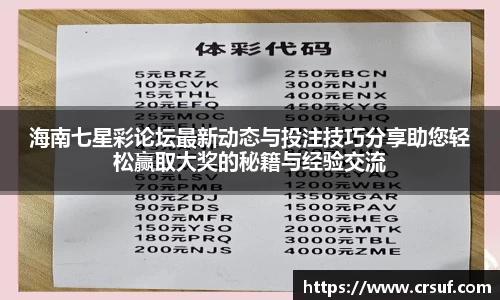 海南七星彩论坛最新动态与投注技巧分享助您轻松赢取大奖的秘籍与经验交流